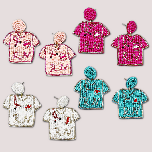 Nurse R.N. Scrubs Seed Beaded Earrings