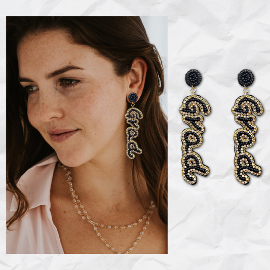 Graduation Day GRAD Word Rhinestone Beaded Earrings