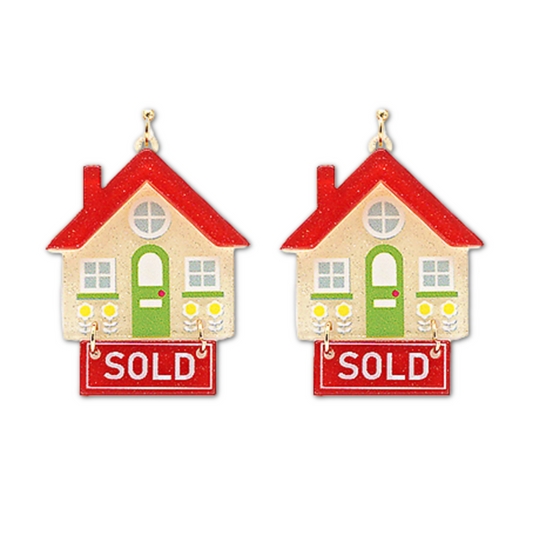 Real Estate Agent Hanging SOLD Home Sign Acrylic Earrings