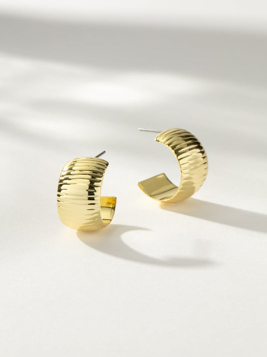Allie 14K Gold Dipped Classic Ribbed Hoop Earrings