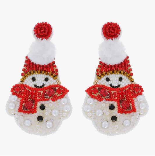 Puff Top Snowman Festive Christmas Seed Beaded Earrings
