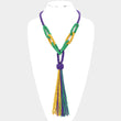 Mardi Gras Seed Bead Knot Fringe Long Necklace