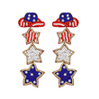USA Flag Western Hat Stars Stripes Beaded Earrings