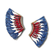 Red White Blue USA Patriotic Raffia Fan Wing Bead Stone Earrings