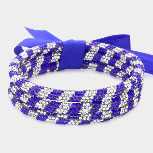 3PC Set Blue Striped Sparkle Bangle Bracelets