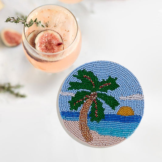 Seed Beaded Artisan Made Palm Tree Coaster