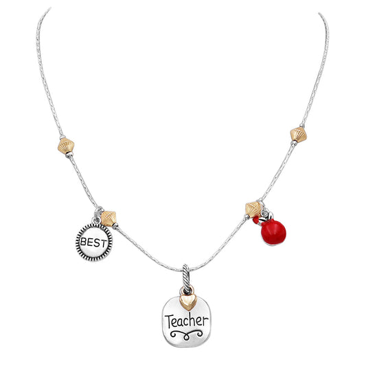 Best Teacher Inspirational Silver Dipped Charm Necklace