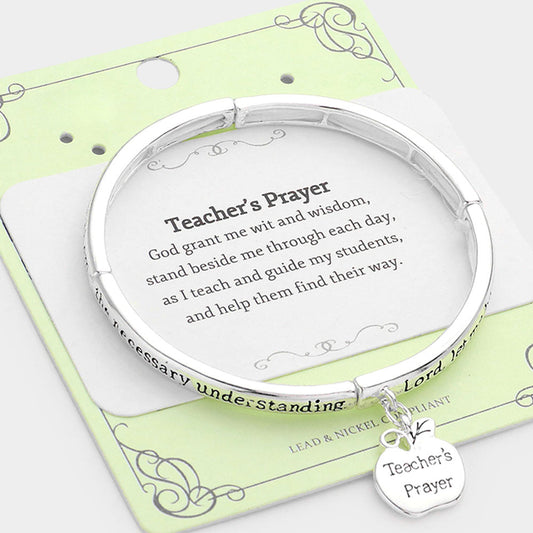 Teachers Prayer Apple Charm Stretch Bracelet