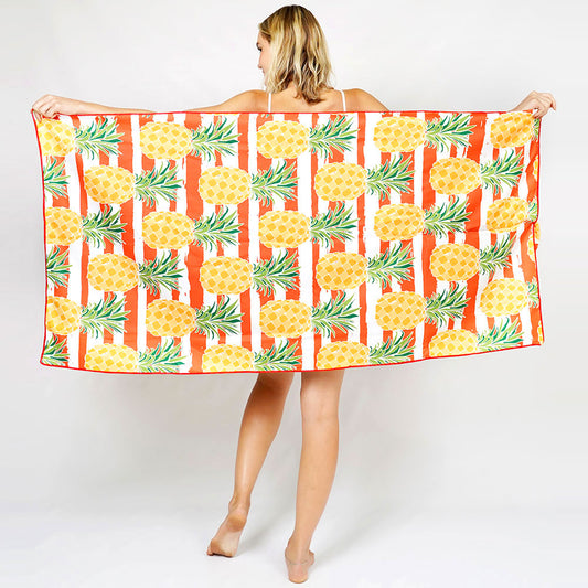 Pineapple Patterned Beach Towel and Tote Bag