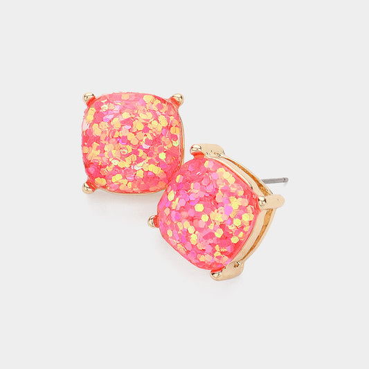 Druzy Square Cluster Sparkle Stud Earrings