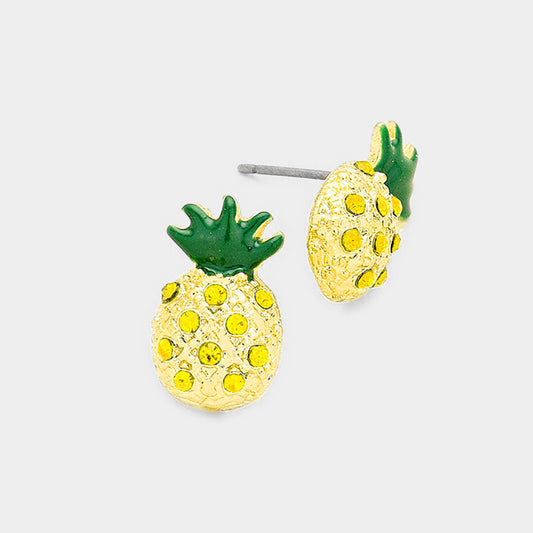 Crystal Pave Rhinestone Tropical Pineapple Stud Earrings