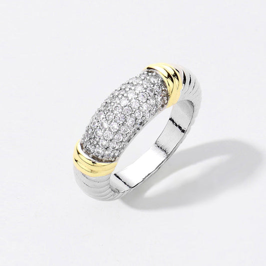 Two Tone CZ Silver Gold Band Ring