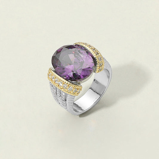Oval CZ Stone Accented Two Tone Ring