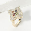 Multi-Gemstone CZ Gold Clover Ring