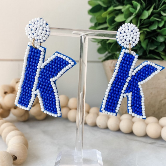 Kentucky Wildcats Letter K Football Team Beaded Earrings