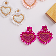 Fuchsia Heart Sequin Sparkle Beaded Drop Earrings