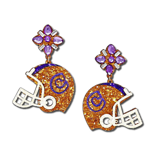 Clemson University Tigers Glitter Helmet Letter C Football Earrings