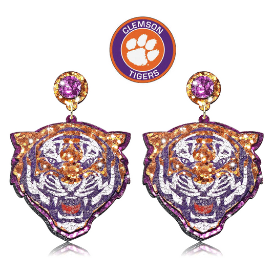 Clemson University Tigers Glitter Football Earrings