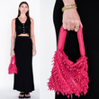 The Averlee Artisan Beaded Mini Bucket Bag in Fuchsia