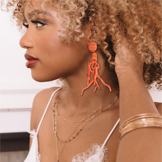Beaded Sea Coral Resort Style Dangle Earrings