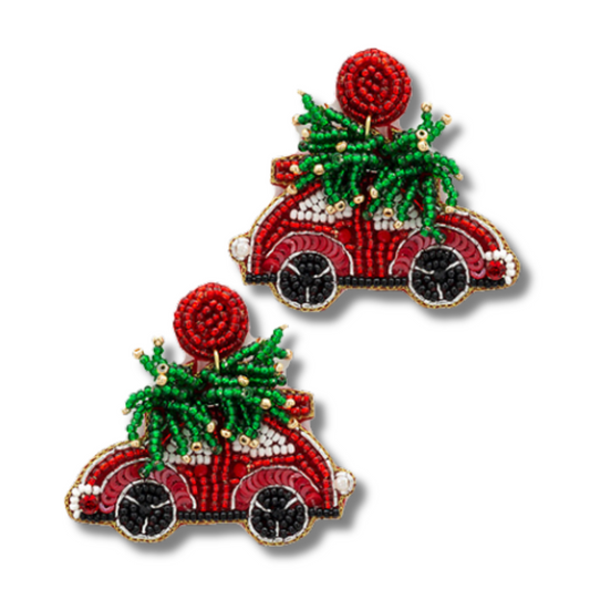 Christmas Tree Car Ride Seed Beaded Earrings