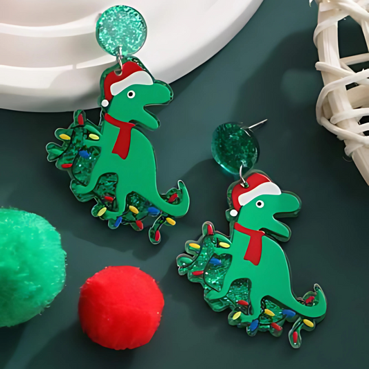 Dinosaur Acrylic Christmas Holiday Earrings