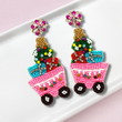 Pile of Presents Christmas Wagon Bling Beaded Earrings
