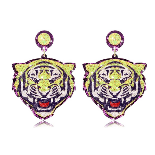 LSU University Tigers Glitter Football Earrings