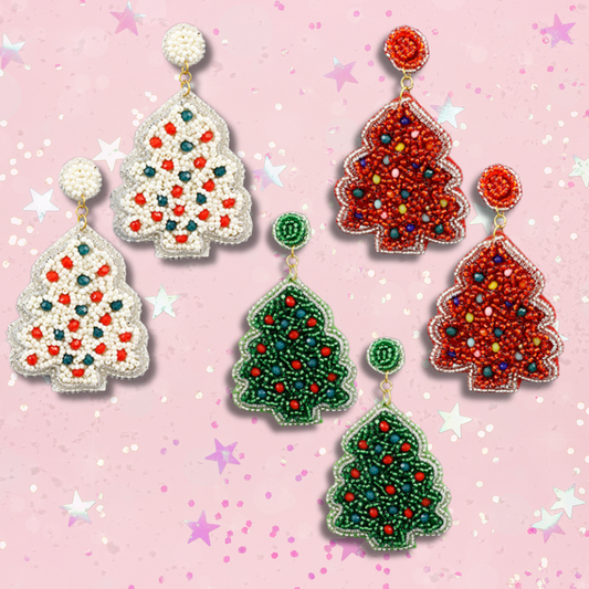 Colorful Sparkle Ball Beaded Christmas Tree Earrings