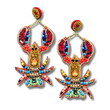 Vibrant Jeweled Lobster Seed Beaded Earrings