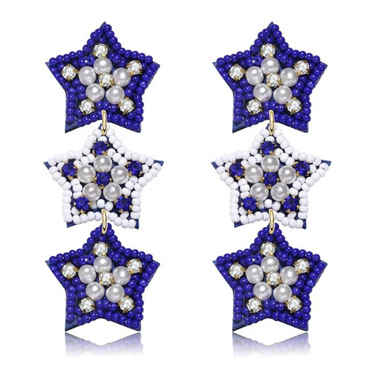 Wildcats Blue White Football Beaded Star Earrings