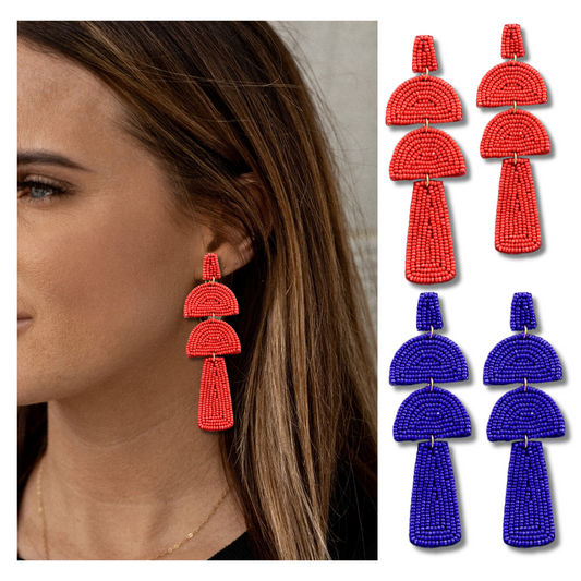 Geometric Design Beaded Long Statement Earrings