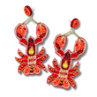 Red Jeweled Lobster Seed Beaded Earrings