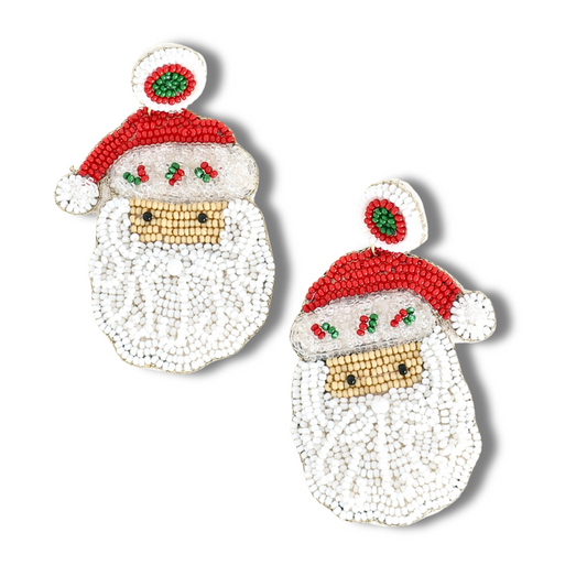 Santa Season Seed Beaded Christmas Holiday Gift Earrings