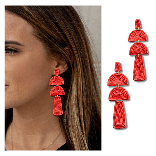 Geometric Design Beaded Long Statement Earrings