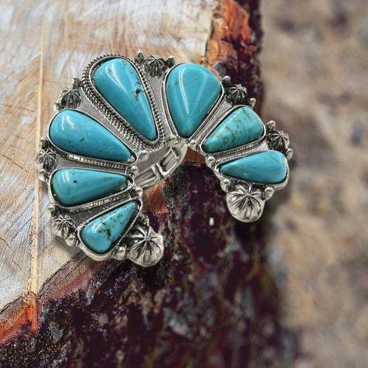 Turquoise Stone Squash Blossom Ring