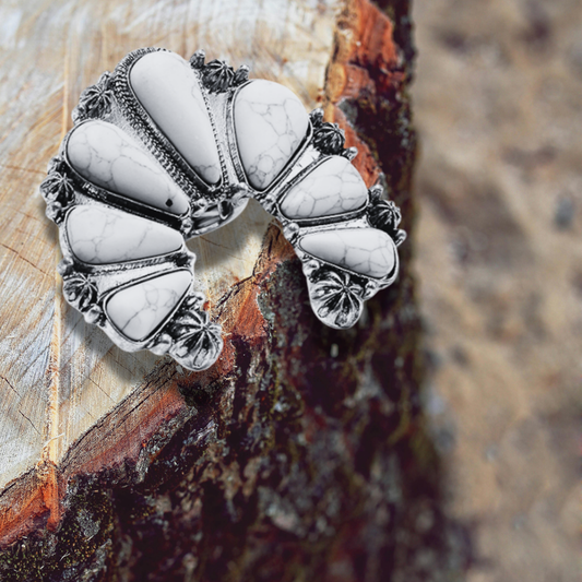 White Jasper Squash Blossom Ring