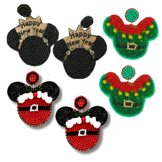 Very Merry Mickey Mouse Elf Santa Christmas Earrings