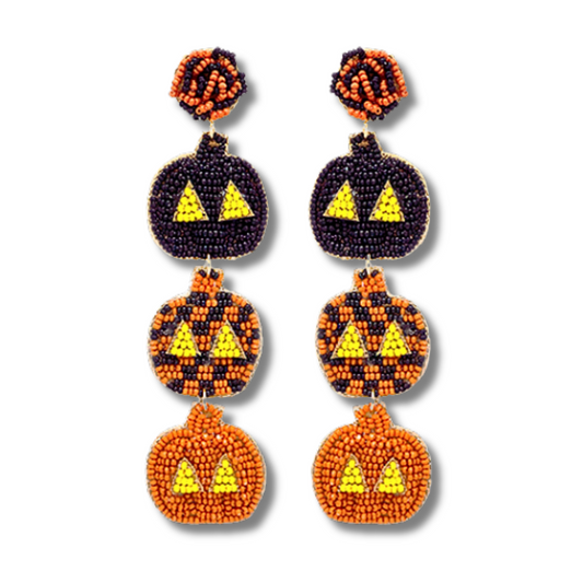 Jazzy Jack-O-Lantern Halloween Theme Beaded Earrings