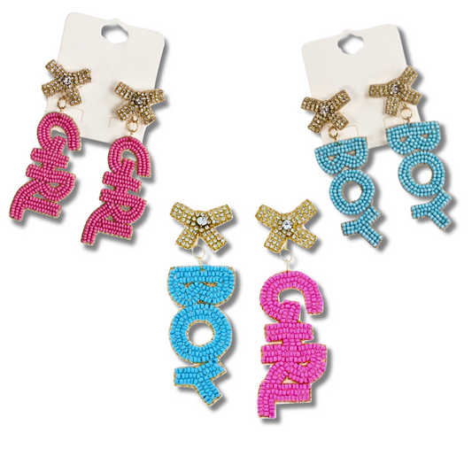 New BABY Gender Reveal Boy Girl Beaded Earrings