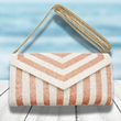 Rose & Ivory Striped Seed Beaded Clutch