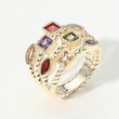 Birthstone Gems CZ Gold Multi Row Ring