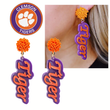 Clemson Tiger Word Football Acrylic Orange Purple Earrings