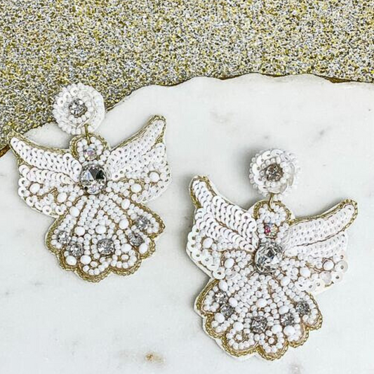 On Angel Wings Faith Holiday Bead Crystal Earrings