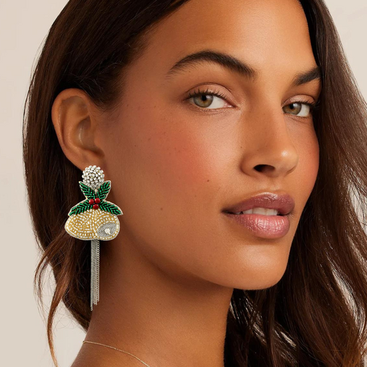 Ring My Bell Christmas Festive Seed Bead Chain Earrings