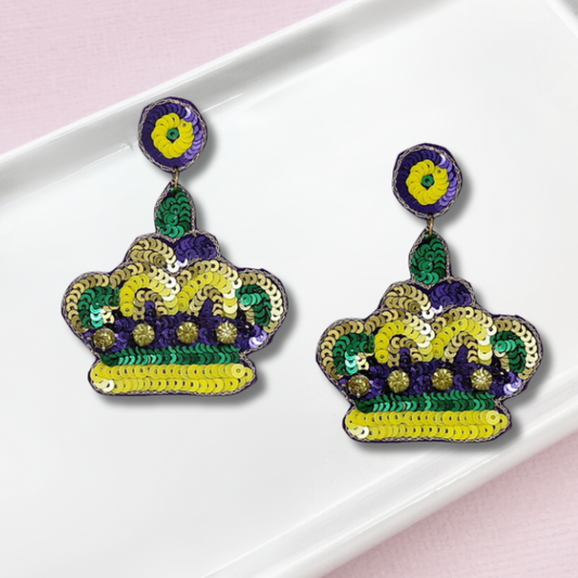 Mardi Gras Party Crown Sequin New Orleans Earrings
