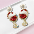 Festive Wine Glass Christmas Beaded Rhinestone Earrings