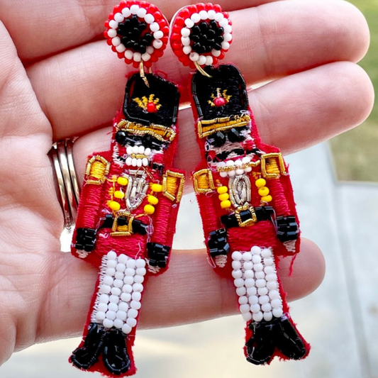 Nutcracker Soldier Christmas Beaded Holiday Earrings