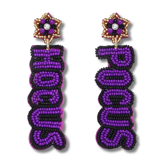 Hocus Pocus Word Seed Beaded Crystal Top Earrings