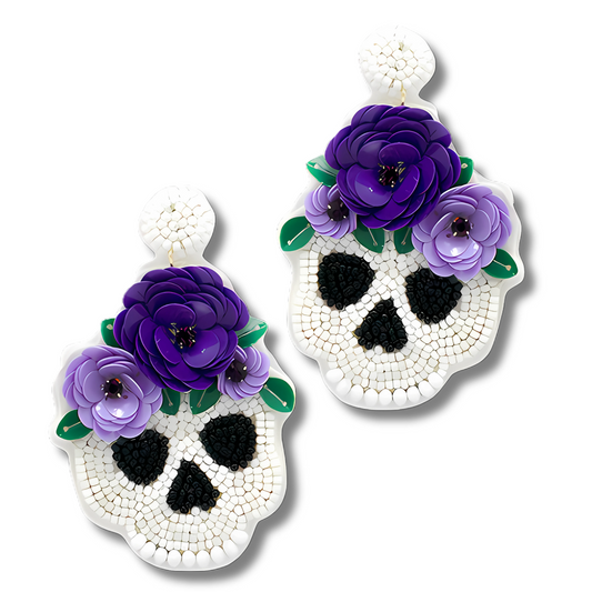 Sugar Skull Mardi Gras Halloween Seed Beaded Earrings